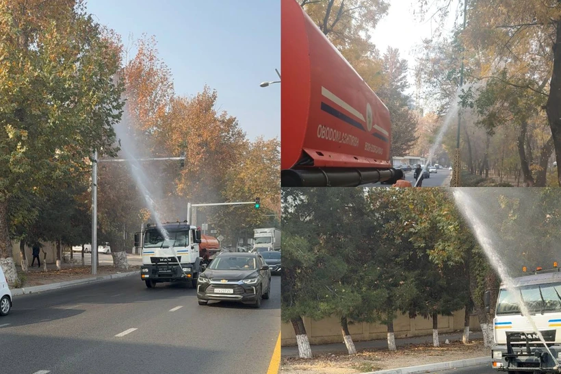 Toshkentda havo ifloslanishi sabab koʻchalarga suv sepildi