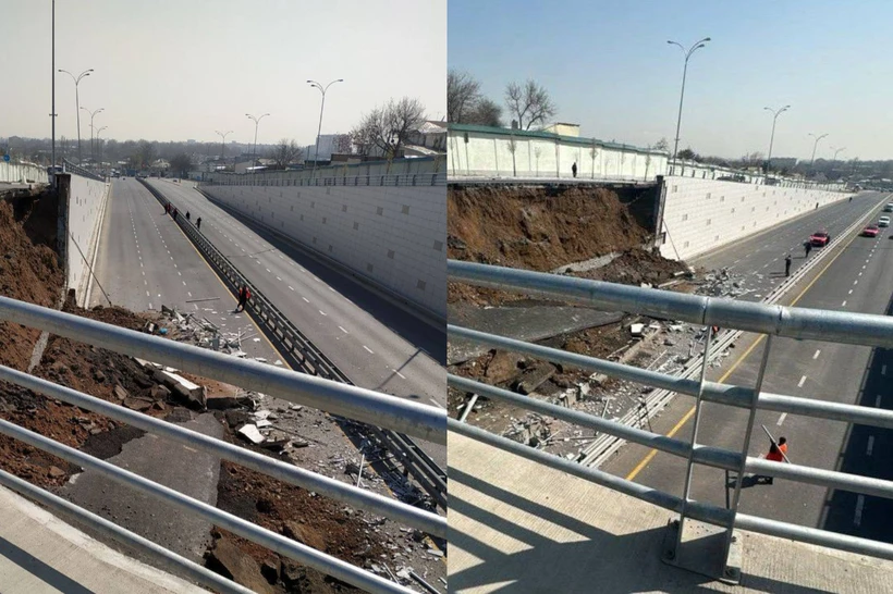 Тошкентда йўл ўтказгич девори ўпирилиб тушди