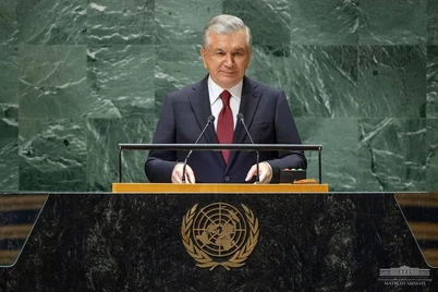 Shavkat Mirziyoyev BMTning yubiley sessiyasida nutq soʻzlaydi
