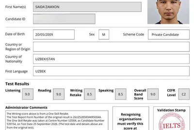 Тошкент вилоятида 11-синф ўқувчиси IELTS имтиҳонида энг юқори баллни қўлга киритди