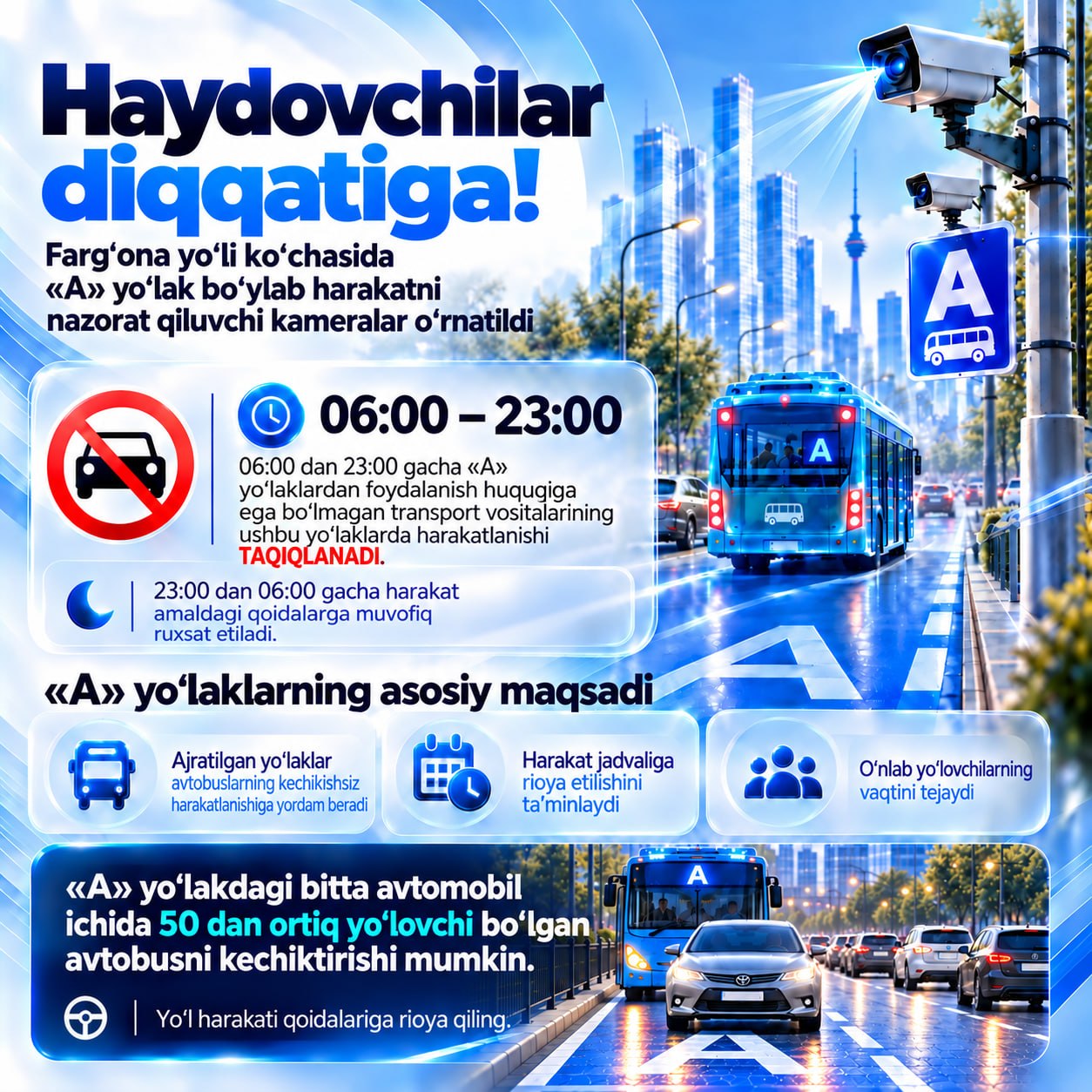 Фарғона йўли кўчасидаги автобус йўлакларида камералар ўрнатилди
